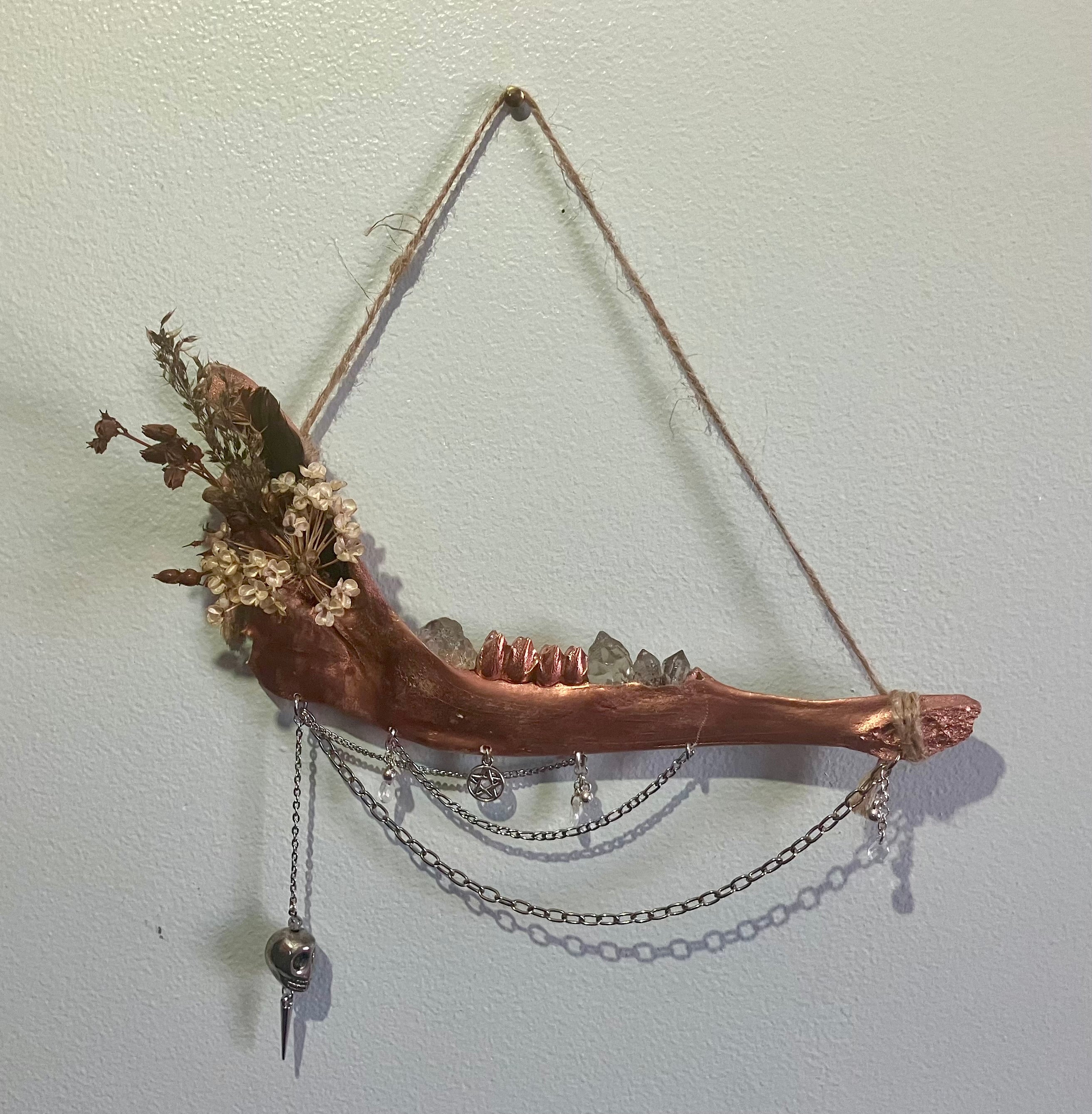 Crystal Deer Jawbone Wall Hanging Altar Ornament- Herkimer Diamond, Mt. Antero Topaz