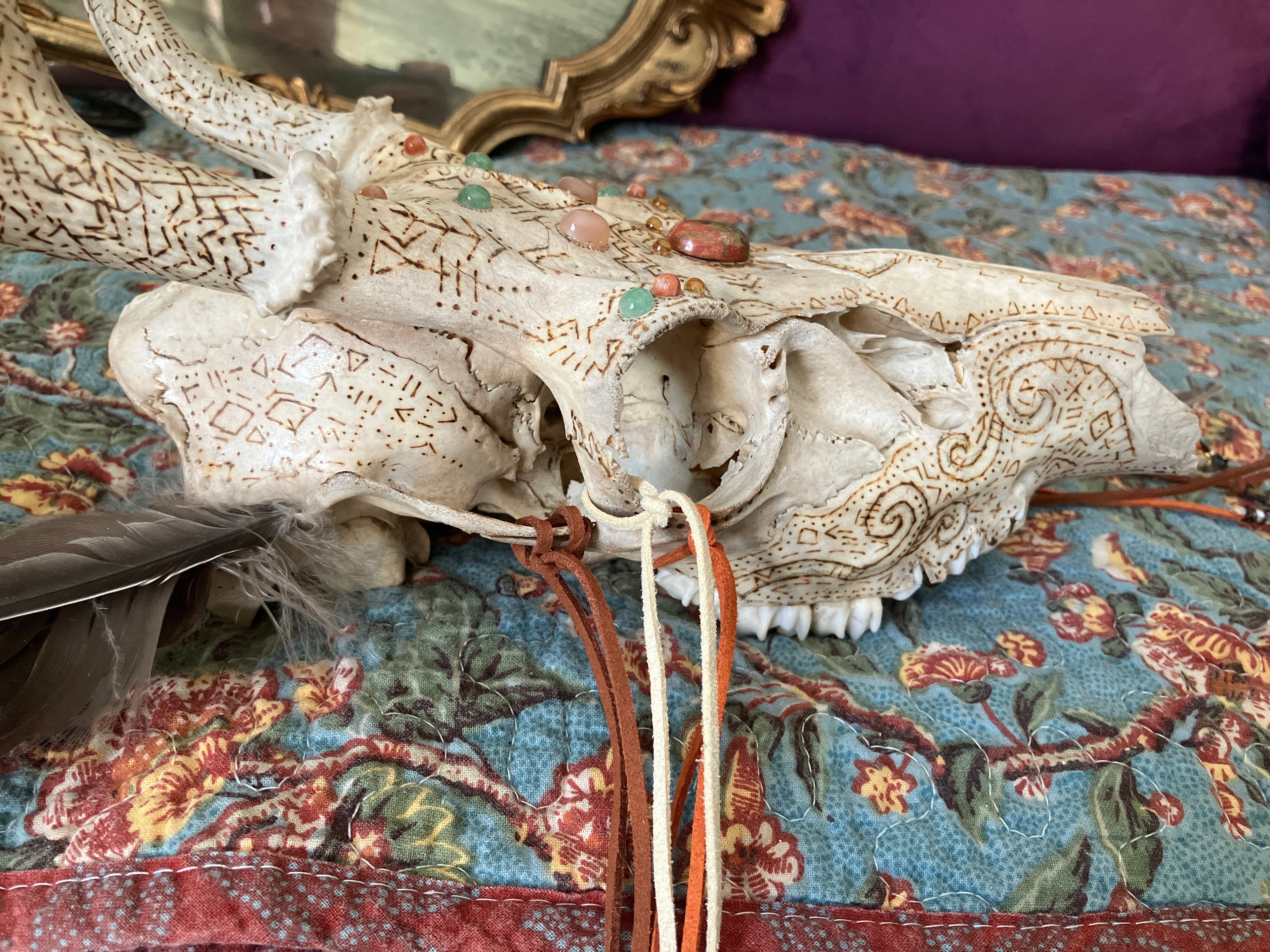 Crystal Sacred Sun Sigil Decorated Deer Skull- Courage, Renewal