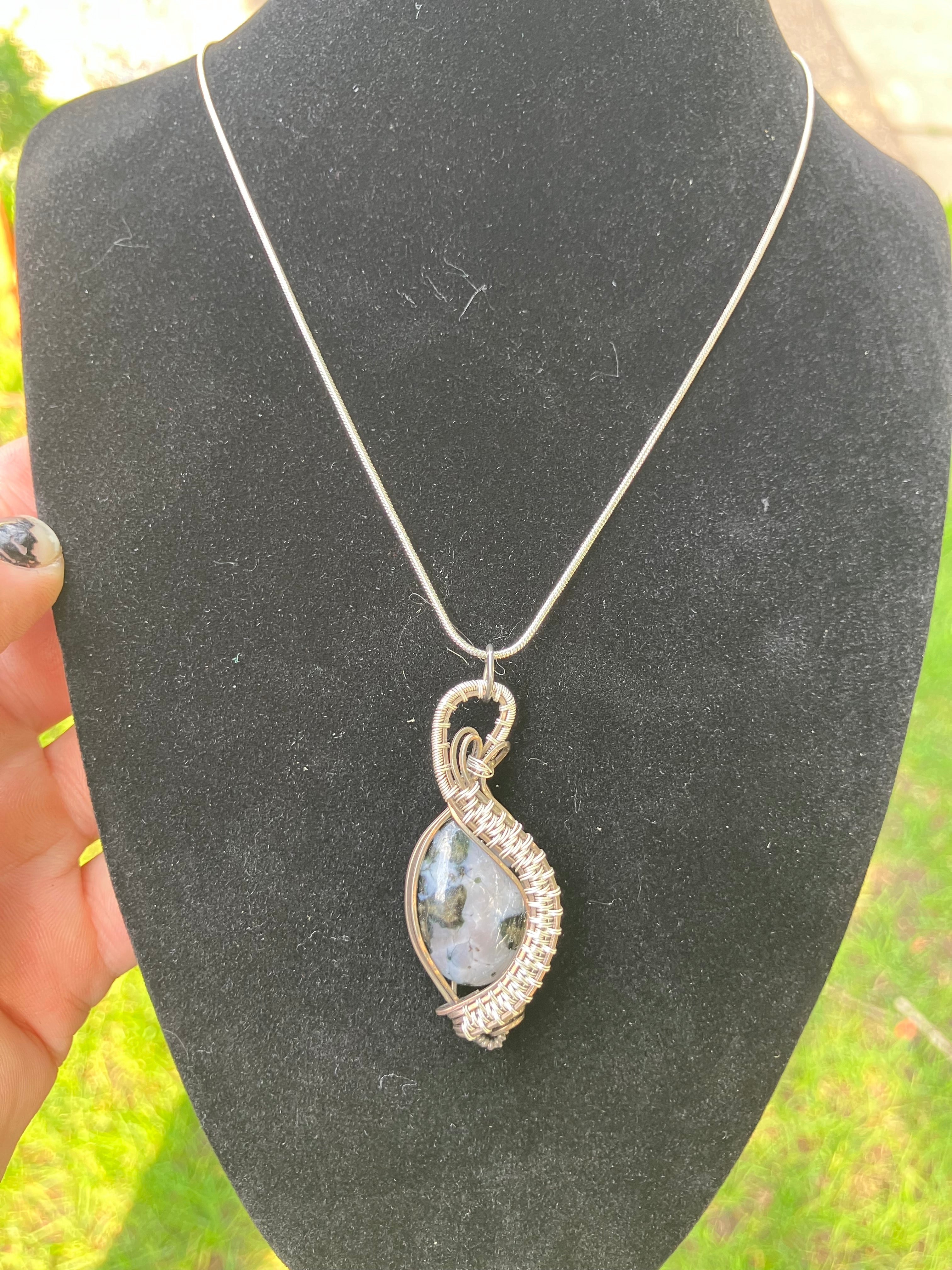 Mystic Merlinite (Indigo Gabbro) Wire Wrapped Pendant in two-tone 925 Sterling Silver and Copper