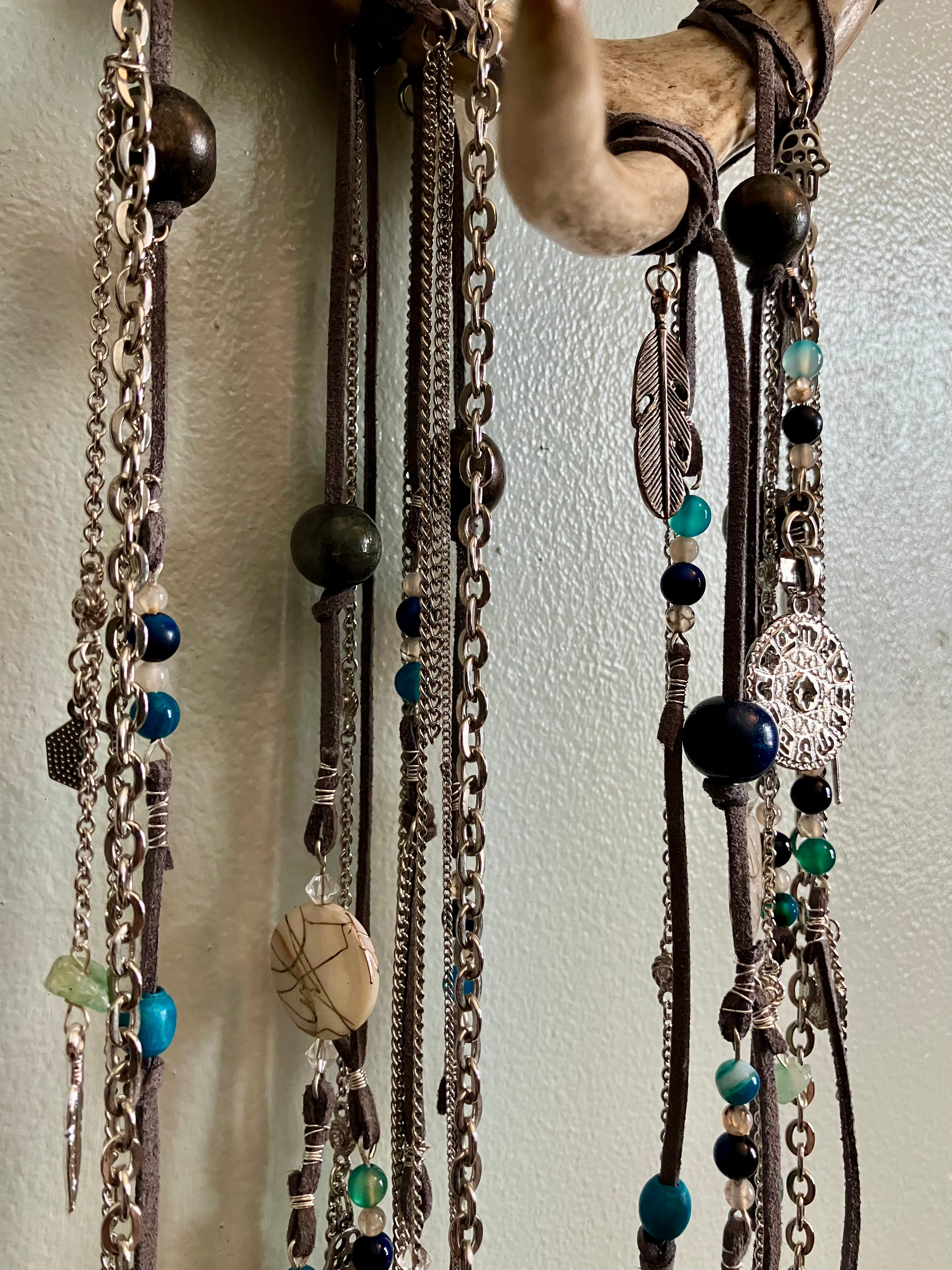 Crystal Beaded Fringe Deer Antler Zodiac Dreamcatcher Wall Hanging-Crown Chakra-Angelic Realms-Tranquility