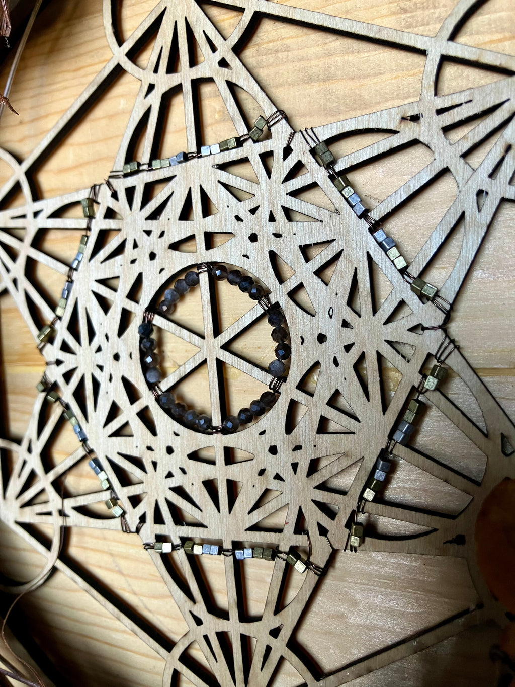 Archangel Metatron Sacred Geometry 10” Protection & Power Wreath- Silver Sheen Obsidian- Hawk