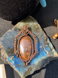 Boulder Opal Crystal Wire Wrapped Amulet Pendant in Tarnished Copper