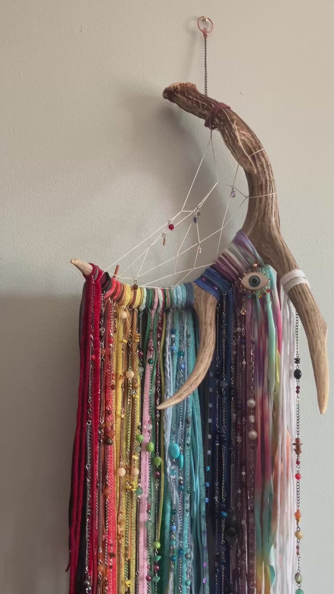 Crystal Beaded Fringe Antler Wall Hanging- Evil Eye Protection- Chakras or LGBTQ Pride